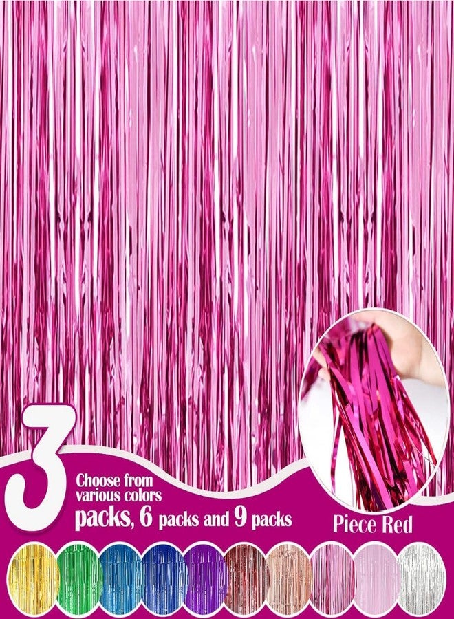 بروبسيكل مجموعة ستائر عيد ميلاد بروبسيكل فويل، 3 قطع، وردية اللون، 3 أقدام × 6 أقدام، مزينة بشراشيب لامعة، مثالية لتزيين حفلات الزفاف، وحفلات توديع العزوبية، وحفلات استقبال المولود، وحفلات توديع العزوبية للعروس. - Image 1